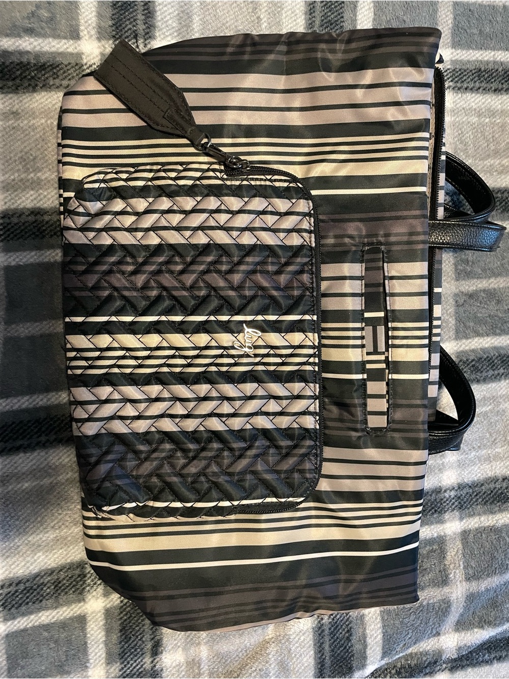 lug Striped Quilted Tote in Black and Gray